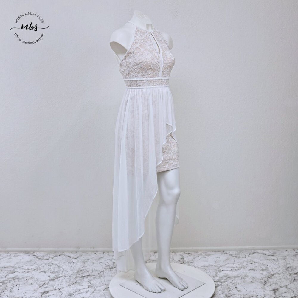 NWT Morgan & Co Sleeveless High Low Sparkle Strappy Dress White Cream Women XXS
